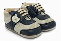 Baby Boy Teddy Shoes in Navy & Beige with Strap (Size 3: 12-18 months)