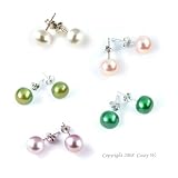 5 Sets Freshwater Cultured Pearl Earrings 7-8mm Multi-Color Pearls with Silver Mount
