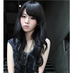 Fashion Girls and Women Sexy and Charming Long Wavy Hair Wig - Neat Bangs - Long Full Hair (0001, black)