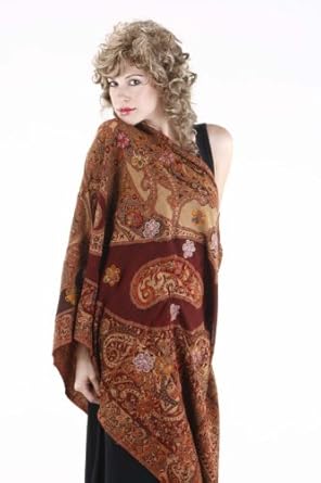Antique Design Wool Hand Embroidery Shawl / Stole / Wrap Matchless Art
