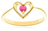 Yellow Gold Overlay Sterling Silver Ruby Heart Ring