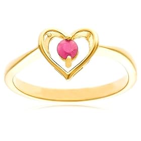 Yellow Gold Overlay Sterling Silver Ruby Heart Ring