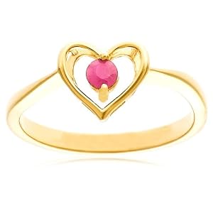Yellow Gold Plated Sterling Silver Ruby Heart Ring, Size 8 by 