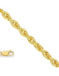 10k Semi-Solid Yellow Gold 4 mm (5/32 Inch) Rope Necklace 22" w/ Lobster Claw Clasp