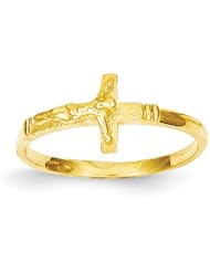 14k Yellow gold Satin Finish Childs Crucifix Ring