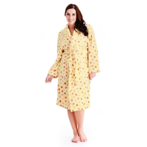  Robe de chambre en polaire, motif à pois - Femme (S/M buste: 66-74cm) (Jaune)
