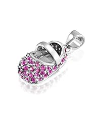 Bling Jewelry Silver Baby Shoe Charm Pendant July Birthstone Ruby Color CZ