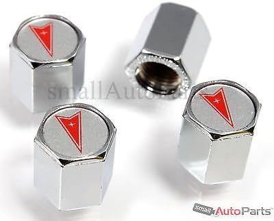 Logo Caps Pontiac Red Logo Chrome Abs Tire Valve Stem Caps