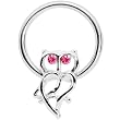 Pink Gem Owl Outline Captive Bead Ring