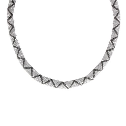14k WG 7.7 Carat Black White Diamond Choker Necklace 