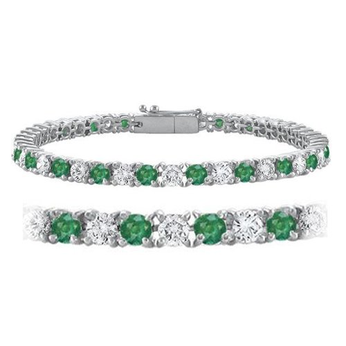 1.40cttw Natural White Round Diamond (SI-Clarity,G-H-Color) and Green Emerald (AA+ Clarity,Green-Color) Tennis Bracelet in 14k Gold