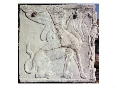 Funeral Urn with Carved Relief of a Griffin Stretched Canvas Poster Print, 18x24