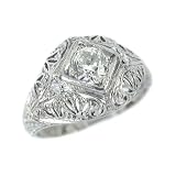 18K White Gold Antique Diamond Filigree Engagement Ring, circa 1920s