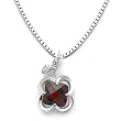 18k White Gold Clover Shaped Garnet and Diamond Pendant with Chain