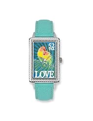 Postage Stamp Love Birds Turquoise Leather Band Watch