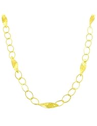 14 Karat Yellow Gold Hammered Leaves Station Necklace (17 Inch)
