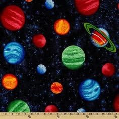 1 Yard - Colorful Planets "Out of This World!" Cotton Fabric (Great for Quilting, Sewing, Craft Projects, Throw Pillows &amp; More) 1 Yard X 44"