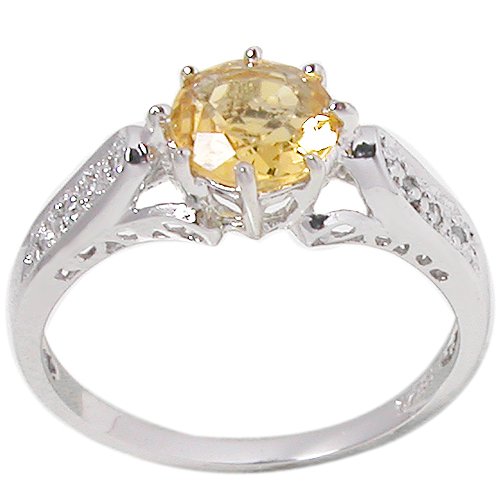 1.0ct Genuine Natural Citrine Gemstone and Diamond 10k White Gold Ring