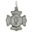 5/8" Sterling Silver Firefighter and St. Florian Shield Medal Necklace on 18" Chain