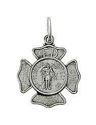 Firefighter Wife Sterling Silver St. Saint Florian Cross Medal Pendant Necklace, Patron of Fireman Jewelry w/Chain 18" Length Gift Boxed.