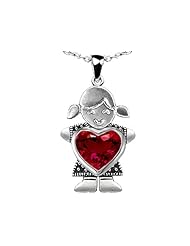 Original Star K (tm) Little Girl Holding 8mm Heart Mother Birthstone Pendant Created Ruby in 925 Sterling Silver