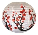 (Price/10 pcs)Red Cherry Flowers White Color Chinese / Japanese Paper Lanterns, 16" Diameter (Wholesale Lot)