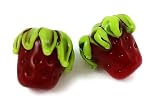 Mini Strawberry Lampwork Beads Matched Pair