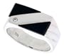 Sterling Silver Gents' Double Triangle Black Onyx Ring, w/ 3 Light Grooves At one Side & 1 CZ Stone, 3/8" (10mm) wide, size 8