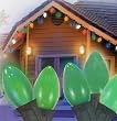 Set of 25 Ceramic Green C7 Christmas Lights - Green Wire