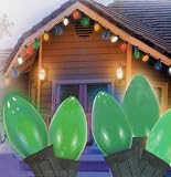 Set Of 25 Ceramic Green C7 Christmas Lights With Green Wire