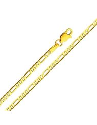 14K Yellow Gold 2.3mm Figaro Chain Necklace with Lobster Claw Clasp 24"