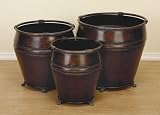 Set of 3 Modern Circular - Shaped Metal Planter in Brown Finish - B0016K7IK8