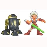 Star Wars Galactic Heroes 2 Pack 2 Inch Tall Action Figure - Ahsoka Tano with Green Lightsaber and Droid R3-S6 (Goldie)