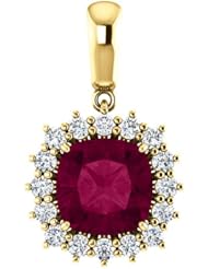 18K Yellow Gold 8.00x8.00mm Antique Cushion Cut Rhodolite Garnet and Diamond Pendant -- LIFETIME WARRANTY