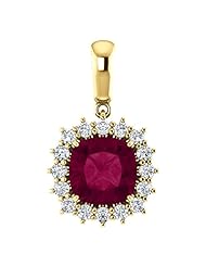 14K Yellow Gold 8.00x8.00mm Antique Cushion Cut Rhodolite Garnet and Diamond Pendant -- LIFETIME WARRANTY
