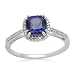 10k White Gold, September Birthstone, Created Ceylon Sapphire and Diamond Cushion Ring, Size 7