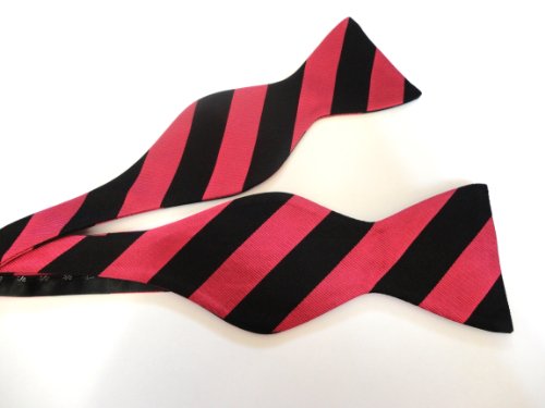 Marlon Garci 100% Silk Woven Black & Pink Stripe Self-tie Bow Tie