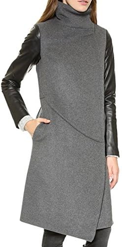 HAODUOYI Women's Fashion Funnel Collar Splicing Asymmetry Long Trenchcoat M