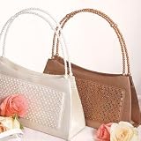 Pearl Handled Evening Bag with Sequined Panel - White Satin
