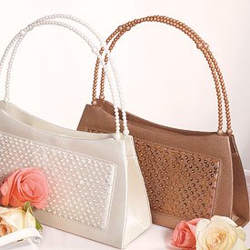 Click here to buy Pearl Handled Evening Bag with Sequined Panel - Ivory Satin by SHOPZEUS.