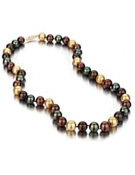 14k Yellow Gold 9.5-10mm Multi Color Green, Gold, and Chocolate Freshwater Cultured Pearl Necklace AA+ Quality Pearls, 18 Inch