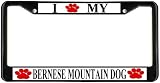 I Love My Bernese Mountain Paw Prints Dog Black Metal License Plate Frame Holder