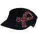 Cancer Pink Crystal Ribbon Frayed Cadet Hat Cap Black