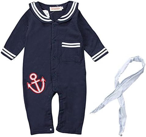 Carrillos Baby Navy Sailor Anchor Jumpsuit Romper Onesie, Navy,6-12M,Tag:80