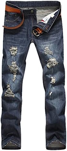 DONGYAN men's pants slim fashion Ripped jeans casual long pants(Blue,32)