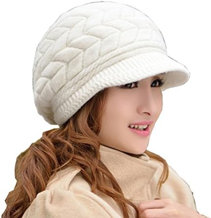 HindaWi Women Winter Warm Knit Hat Wool Snow Ski Caps With Visor
