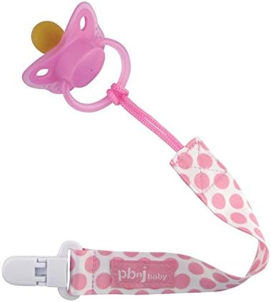 Universal Pacifier Clip Paci Holder Teether Clip Soothie Pacy (Pink Polka dots)