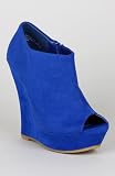 Bamboo Driven-96 Platform Peep Toe Wedge Ankle Bootie - Blue IKS