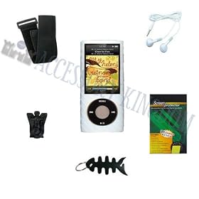 Accessory Kingdom: 6 Items Bundle for Apple ipod Nano 5G 5th Generation 16GB . 32GB Series: includes (Clear Silicone Skin + White Mp3 Earphone + Screen Protector + Black Belt Clip + Armband + Fishbone Keychain)