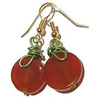 Carnelian Earrings 19 Dangle Crystal Coin Green Wire Cherry Gemstone Healing 1.6